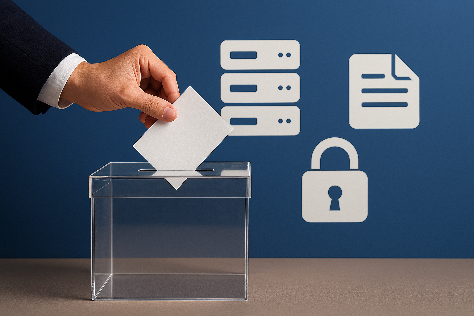 Urne et données électeurs Urne électorale et icônes de données numériques pour illustrer la protection des données des électeurs, par DMOuvrard